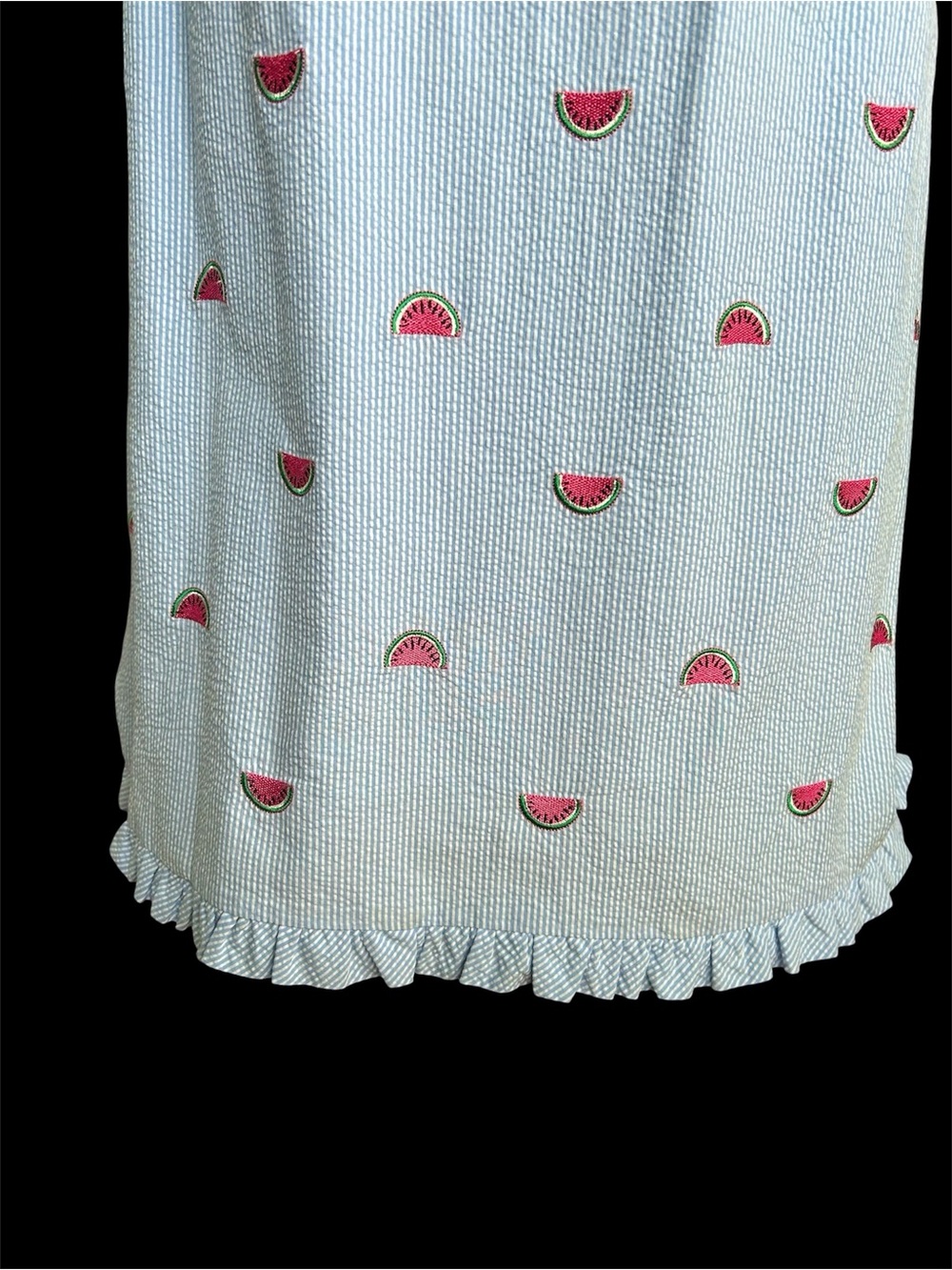 Talbots Light Blue Seersucker Dress with Watermelon Embroidery. Size 10. - Picture 2 of 8